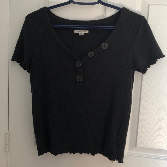 Black Asymmetrical button henley - Picture 3 of 5
